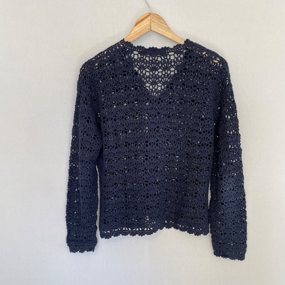 AMANDA SMITH Women’s Size Large Vintage Navy Blue Crochet Cardigan Sweater - Picture 3 of 7